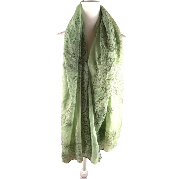 Scarf Large Light Green Gray Rectangle 46" X 36" Lightweight Sheer - Picture 8 of 8